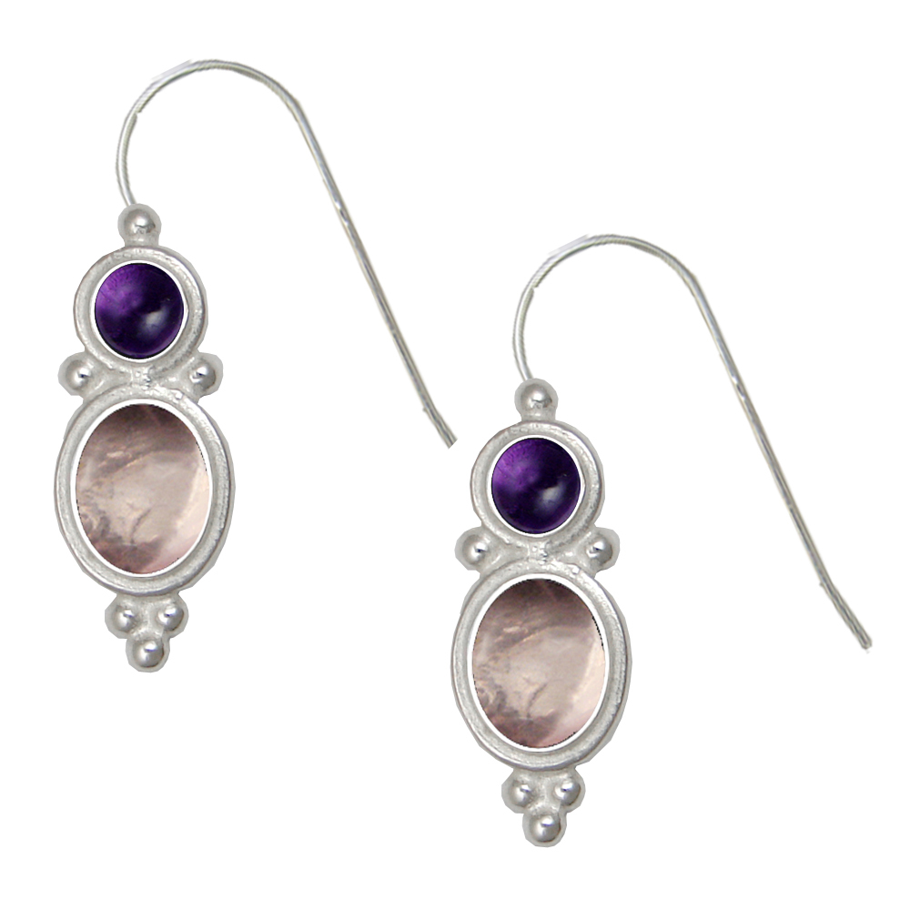 Sterling Silver Drop Dangle Earrings Rose Quartz And Amethyst